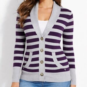 American Eagle Outfitters Purple Striped Cardigan